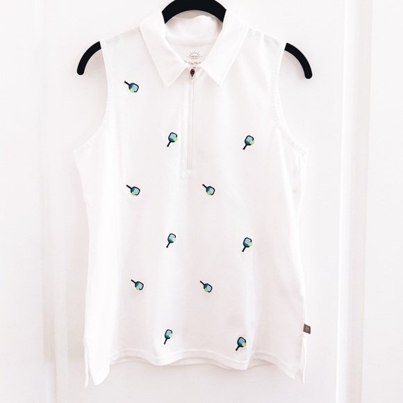 💚T by Talbots White Sleeveless Polo with Embroidery - Picture 1 of 9